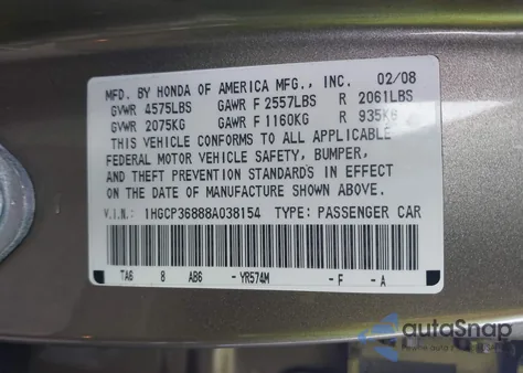 2008 Honda Accord 3.5 Ex-L z USA, uszkodzony, nr VIN 1HGCP36888A038154